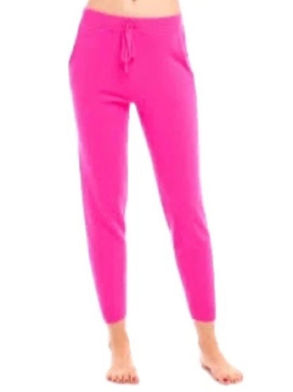 Filoro Hot Pink Tamara Jogger 100% Cashmere Knit Pants Elastic Waist Pocket Lrg